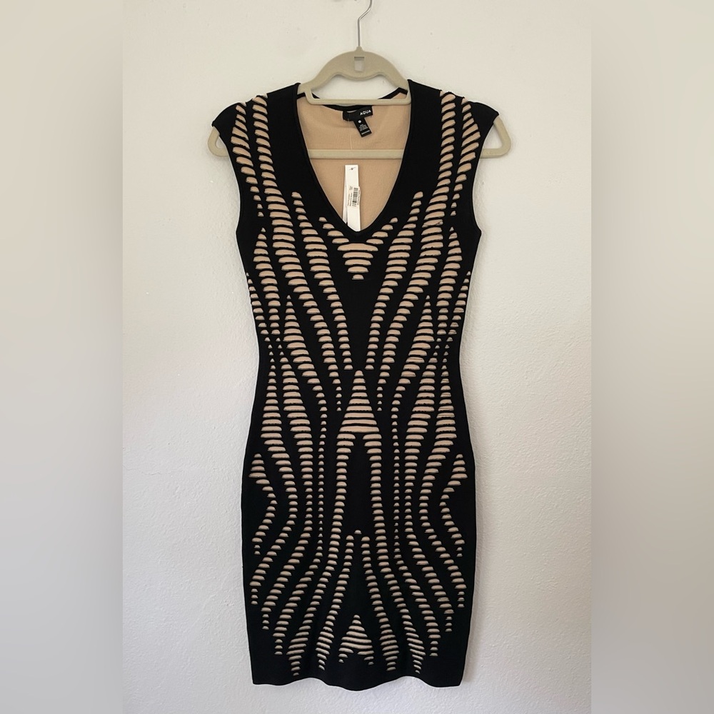 NWT AQUA Bodycon Two Layer Dress Women’s Size Small Black/Nude